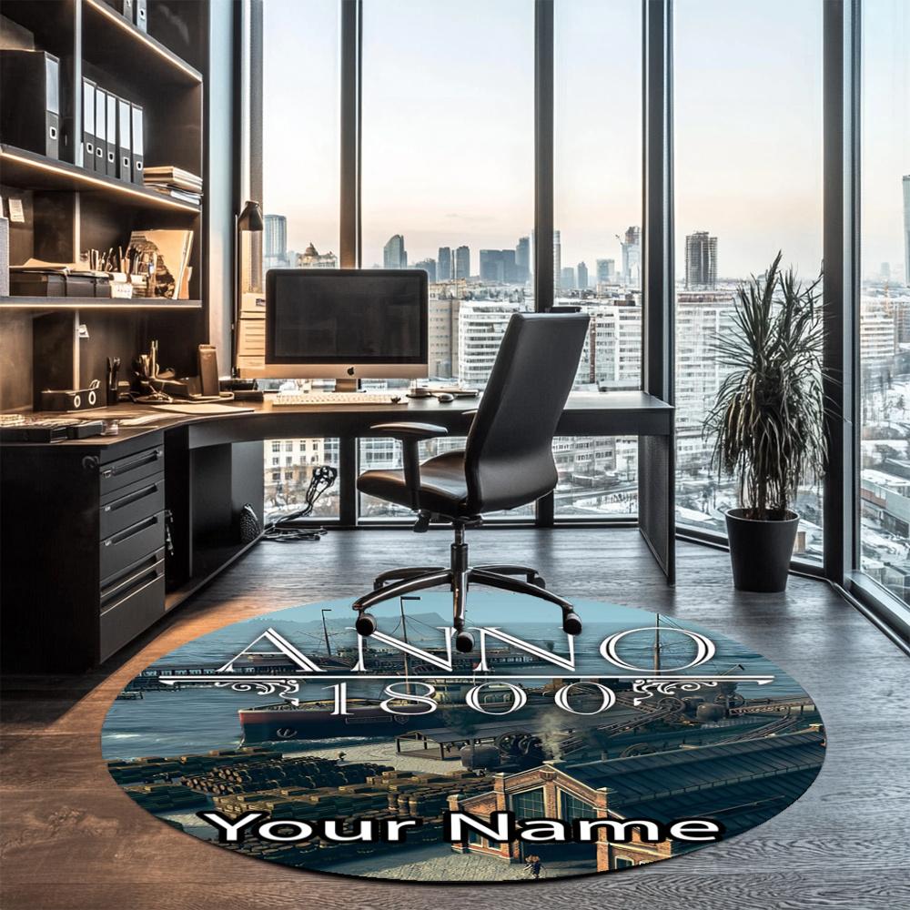 Custom Name Anno 1800 Printed Round Rug Carpet Chair Rug Area Rug Entryway Doormats,for Office Chair Living Room Bedroom Kitchen Room.