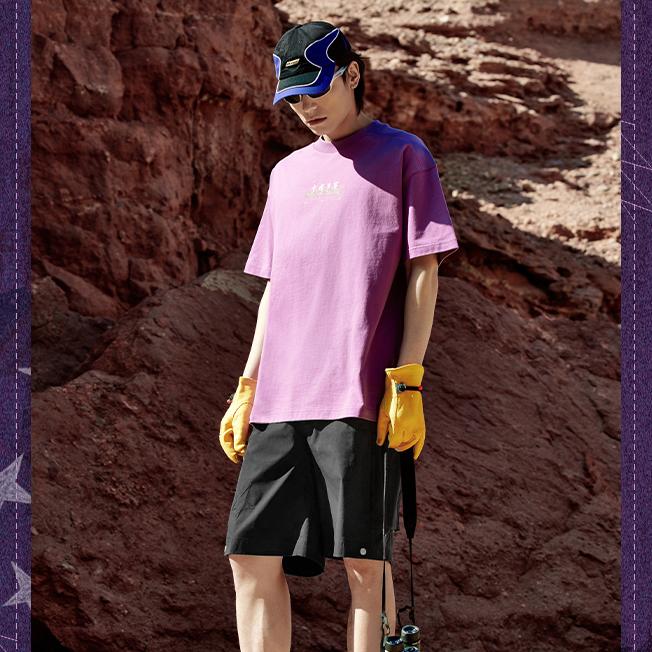 Li-Ning Letter Print Crew Neck Loose Short Sleeve T-Shirt Unisex Tops Black AHSU255-3