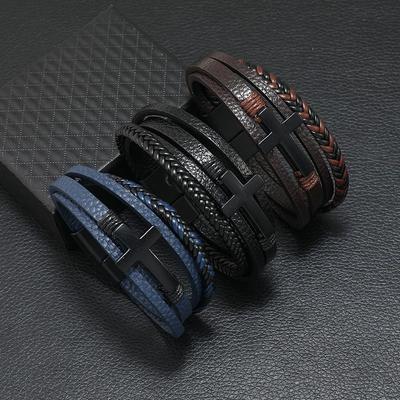 European-American Retro Zinc Alloy Magnetic Multi-layer Men's Leather Bracelet