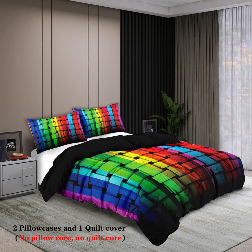 3pcs Colored Stripes Stereoscopic Visual Effects Bedding Set,suitable for Teenagers and Adult Bedroom,1*duvet Cover+2*pillowcase