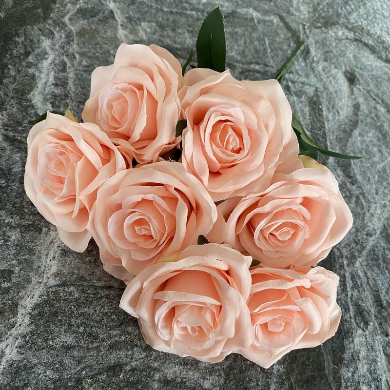 Silk 7 Branch Realistic Artificial Roses Wedding Photography Props Home Decor