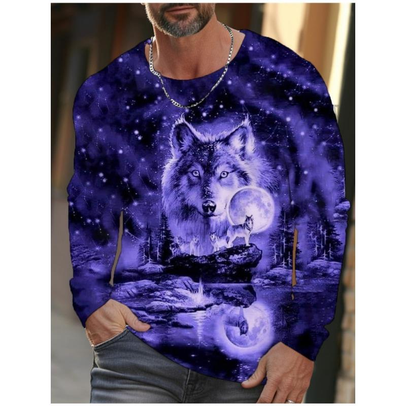 

Футболка с длинным рукавом с рисунком волка для мужчин, повседневная футболка с принтом животных в стиле 3D, уличная одежда 5XL