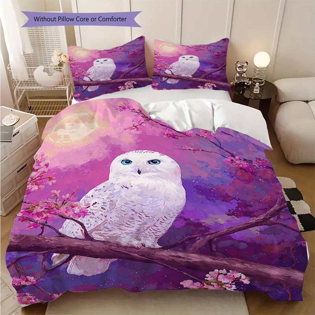 Owl Pattern Bedding Quilt Set Quilt Cover Pillowcase Home Decoration Birthday Gift (1 * duvet cover + 2 * pillowcase, without core)