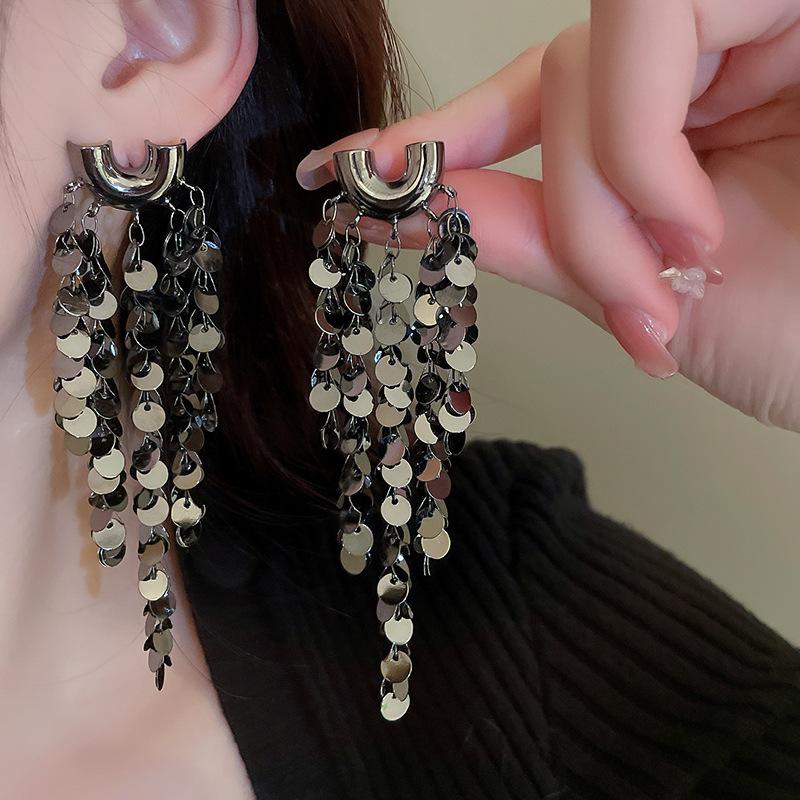 GemChic Women's Earrings Cool Ear Stud Needle U-Shaped Cluster Glitter Tassel Long Earrings Birthday Christmas Jewelry Gift