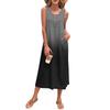 Vestido Feminino de Verão com Estampa Gradiente Sem Mangas Abotoado Casual Solto Longo para Praia