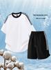 Men’s Loose Fit Summer Cotton Sports Set: Breathable Short Sleeve & Striped Five-Point Pants