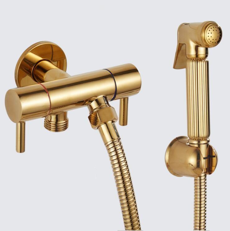 Modern Wall-Mounted Concealed Gold Handheld Stainless Steel Bathroom Bidet Sprayer Set (Gold,Stainless steel) золотой