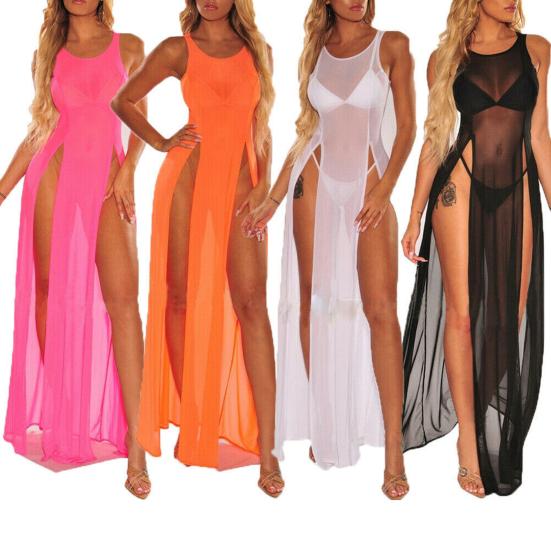 Swimsuit Cover Up Breathable See-through Mesh Solid Color Beach Cover Up for Swimming Pool