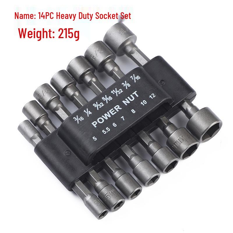 14PC/9PC Hex Shank Heavy Duty Socket Set for Metric & Imperial with Air Wrench & Magnetic-Free Nut Bolt Disassembly Tool