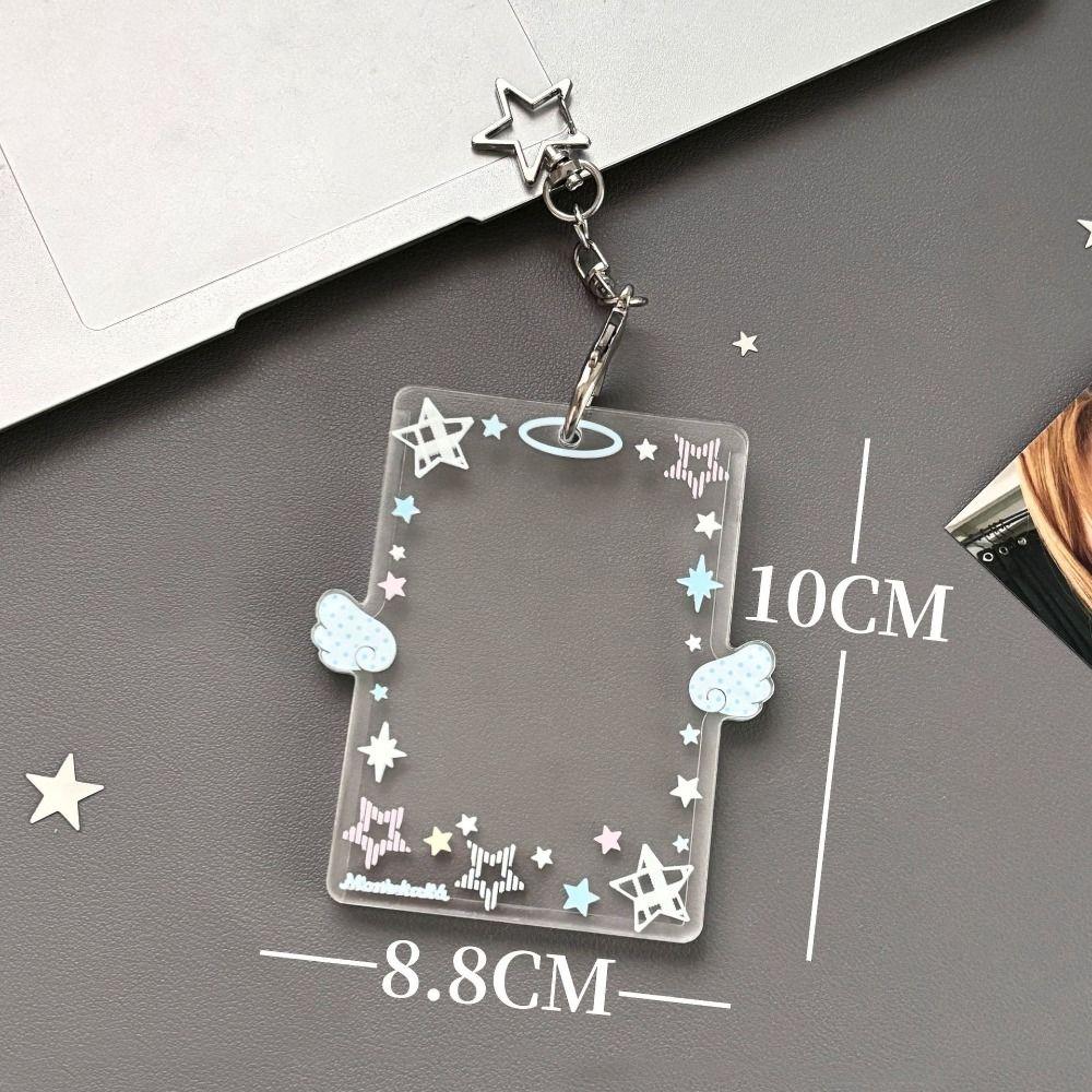 Clear Acrylic Photocard Holder 3 Inch Card Display Colorful Angel Wings Card Holder Bag Pendant Card Protector Bus Card