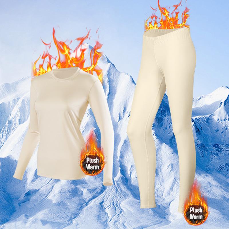 Women's Fleece-Lined Quick-Dry Warm Set: Long-Sleeved Top and Pants for Home & Outdoor Autumn/Winter Fitness