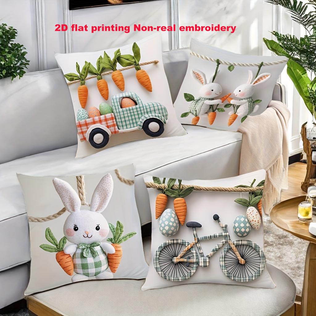 Easter Bunny Carrot Egg Pillow 2D Flat Printing Polyester pillowcase, sofa decorative cushion cov Headboard Pillow