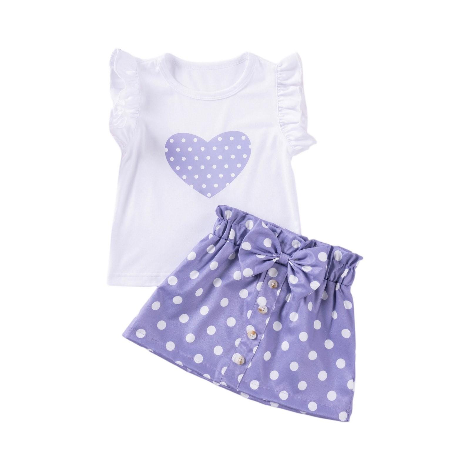 

Комплект для девочек с принтом сердечек - Юбка в горошек и наряд из двух частей с бантом 100 фиолетовый