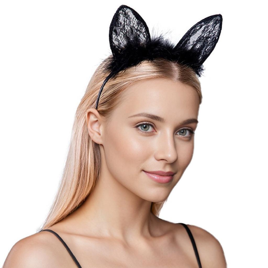 1 Stück Mode Schwarze Spitze Hase Katze Ohr Haarband Für Frauen Mädchen Weiblich Party Sexy Haaraccessoires Stirnband
