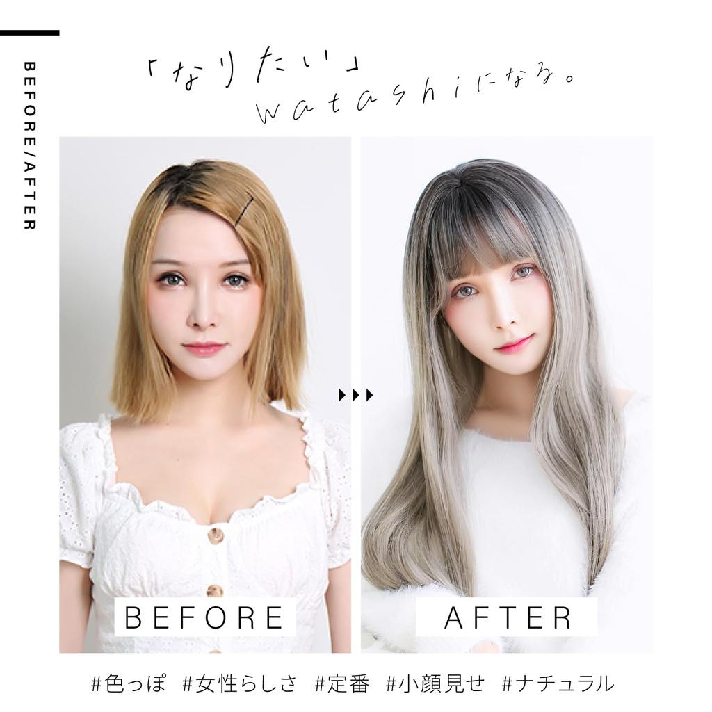 Wig Full Wig Long Straight Wig Natural Gradient Wig Net Included MODE Long Straight Black x White Ash [TefuRe] Semi-Long C-8211BLK-WHT-A