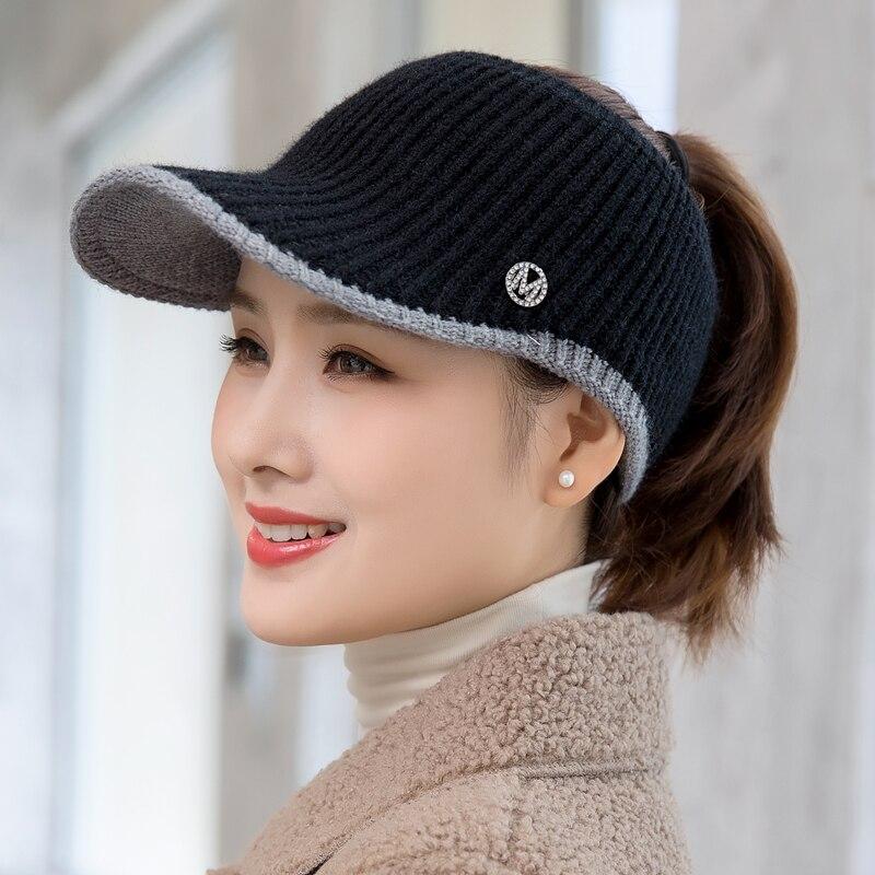 New Women Casual Winter Hat Letter EmptyTop Visor Cap Female Knitted Hat