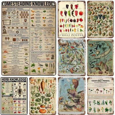 Vintage Mushroom Medicine Flower Insect Butterfly Vegetable Pumpkin Carrot Metal Aluminum Signs Home Room Garden Wall Art Plants