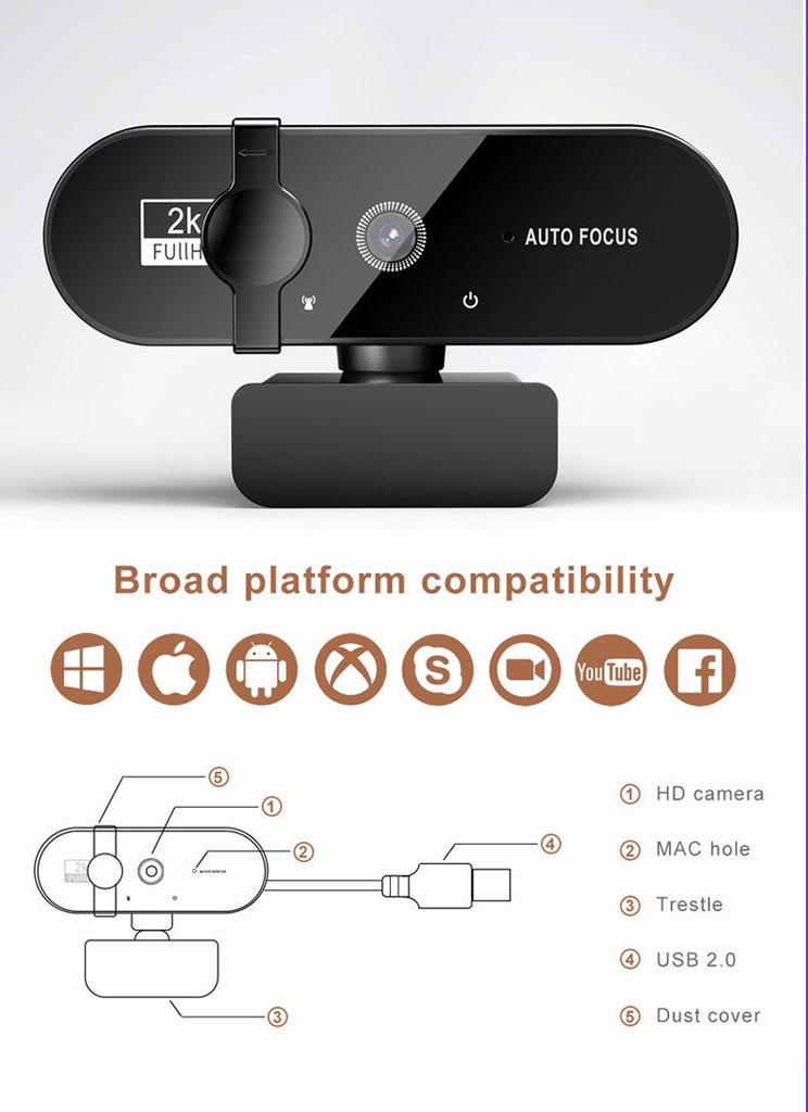 Live Stream USB Camera: HD 2K/4K Video for Desktop or Laptop