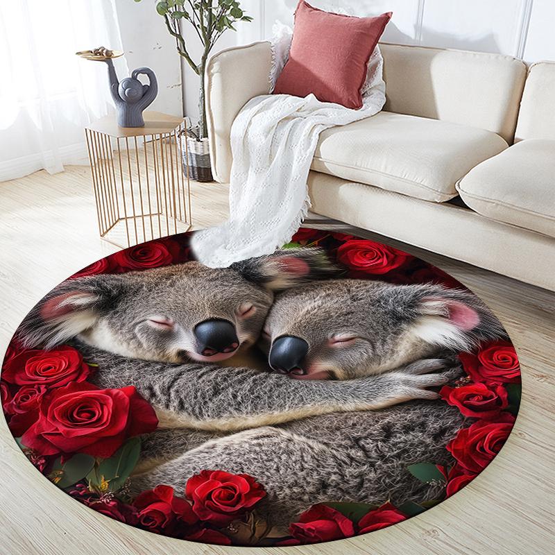 

Koala and Roses pattern round rug,Carpet Rug for Living Room Bedroom Playroom ,Non-slip Floor Mat,Holiday Gifts and Birthday Gifts. 80cmx80cm