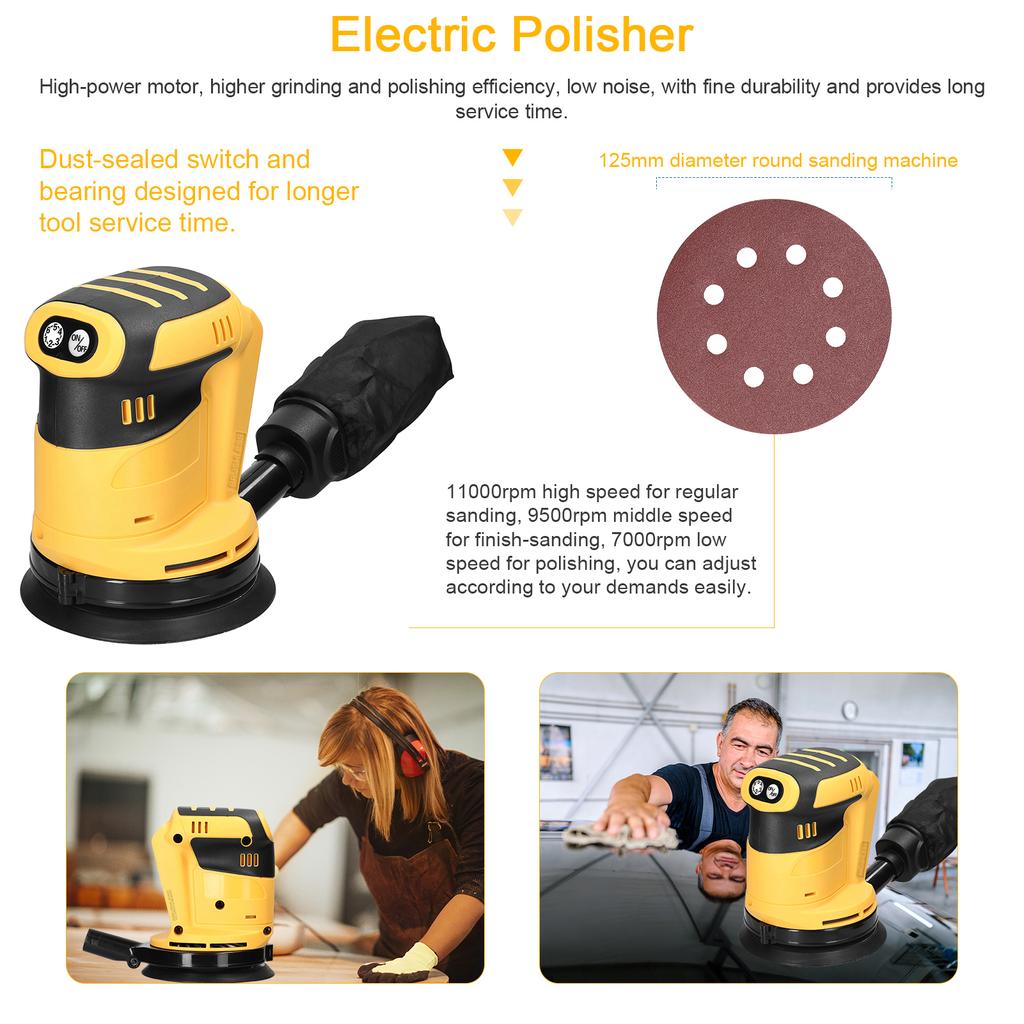 125mm Brushless Motor Cordless Orbital Sander Wood Grinder Electric Car Polisher Metal Polishing Grinding Sanding Machine