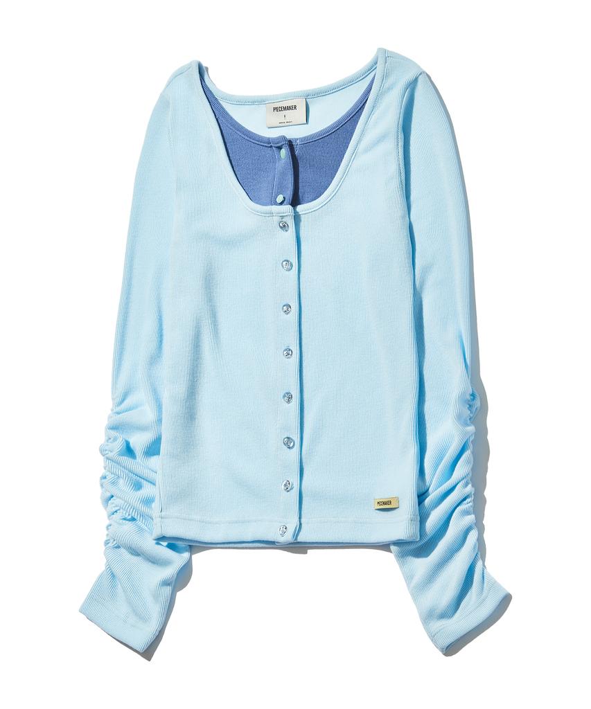 Peace Maker Layered Slim Round Cardigan (Sky Blue)