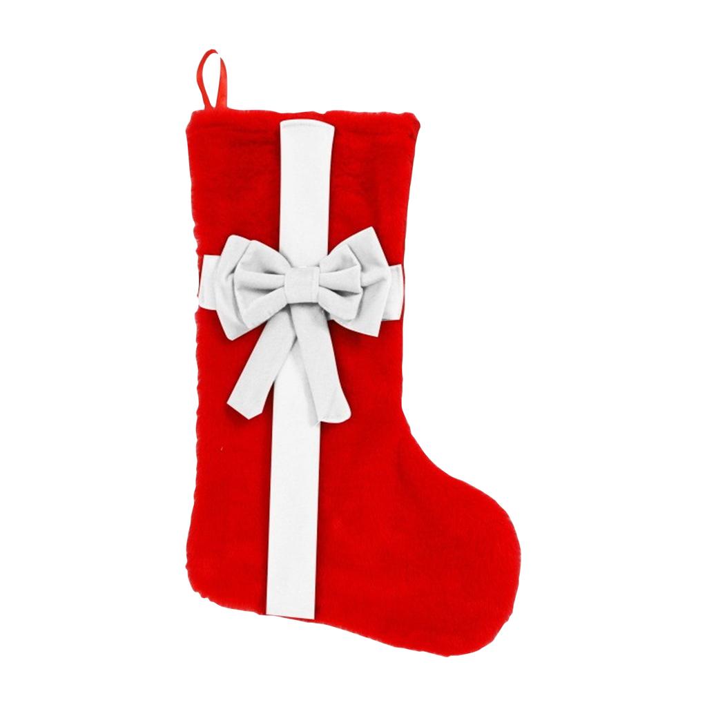 Plush Christmas Stocking with Large Bow Decorative Holiday Hanging Sock Soft Material for Seasonal Home Decoration