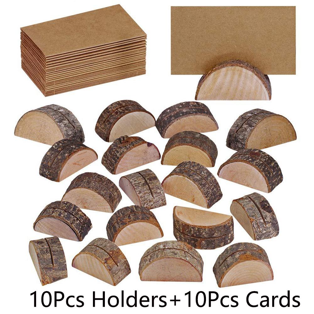

10/20 Набор из 10 шт. деревянных держателей для карточек мест в деревенском стиле, держатель для карточек с именами и номерами столов из крафт-бумаги, подставка для фото, зажим для фото на свадьбу