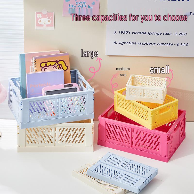 Foldable Plastic Storage Basket - Creative, Stackable Bin for Desktop, Living Room, or Refrigerator Organization