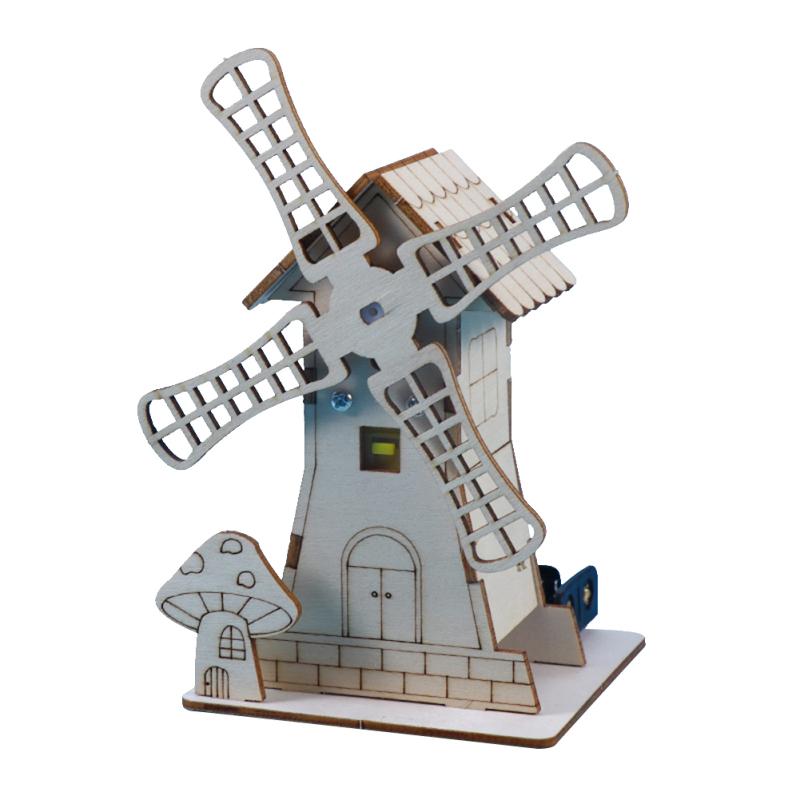 Wooden Electric Windmill House Handmade Material Set Creative Assembled Science Education Jigsaw