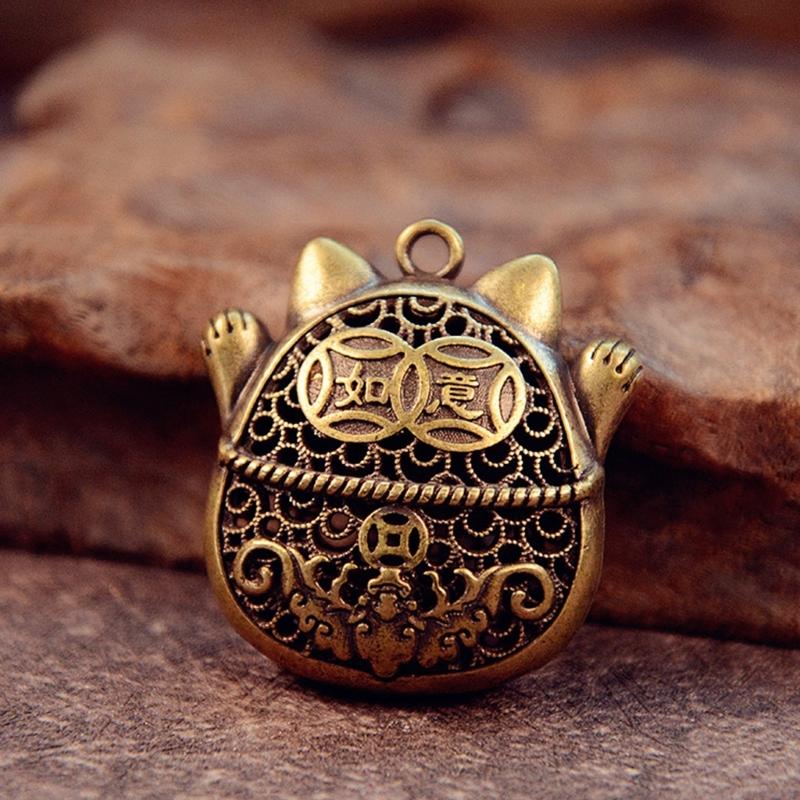 Brass Lucky Cats Charm For Wealth Home Office Decoration Travel Accessory Gift