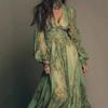 Women's Floral Maxi Dress V Neck Long Sleeve Boho A Line Vacation Long Dress