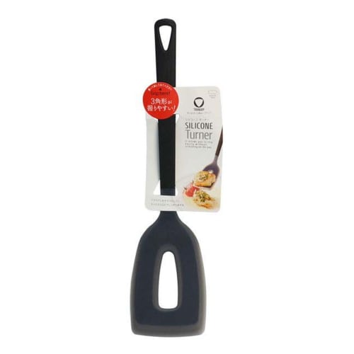 Marna Triangrip Silicone Turner (Black) with Spatula (Thin Tip for Easy Turning), Kitchen Tool, Scratch-Resistant, K537BK