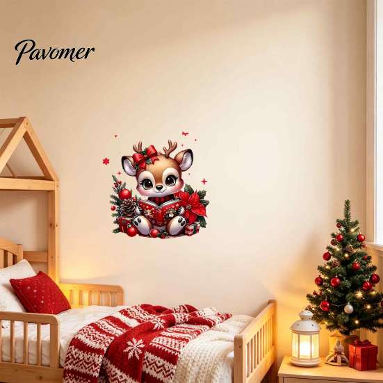 Winter Festive Wall Art Christmas Deer Sticker, PVC Elk Decal for Glass Windows Holiday DIY Room Decorations Home Decor, Waterproof Removable Seasonal
