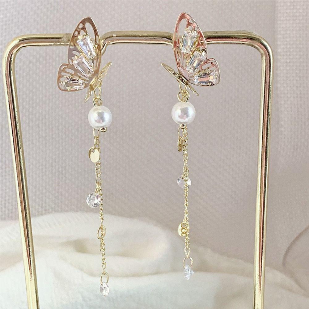 

Gold Drop Earrings Pearl Korean Ear Stud Hanging Long Earrings Daily style 2