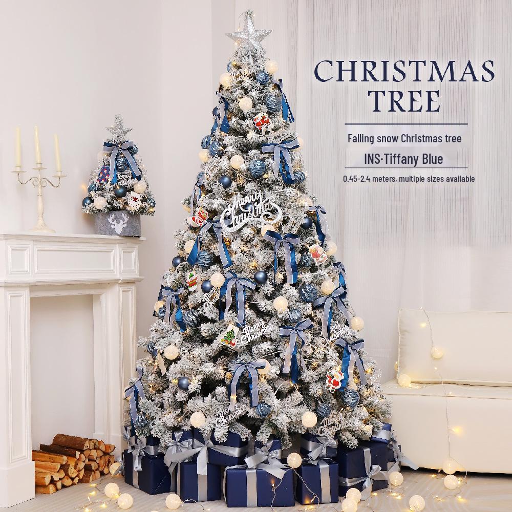 DIY Blue & White PVC Flocked Christmas Tree Set with Ornaments