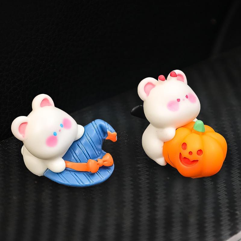 Halloween Auto-Ornamente Mittelkonsole Rückspiegel Niedlicher Kürbis Bär Zylinder Geist Ornament Auto Dekoratives Zubehör