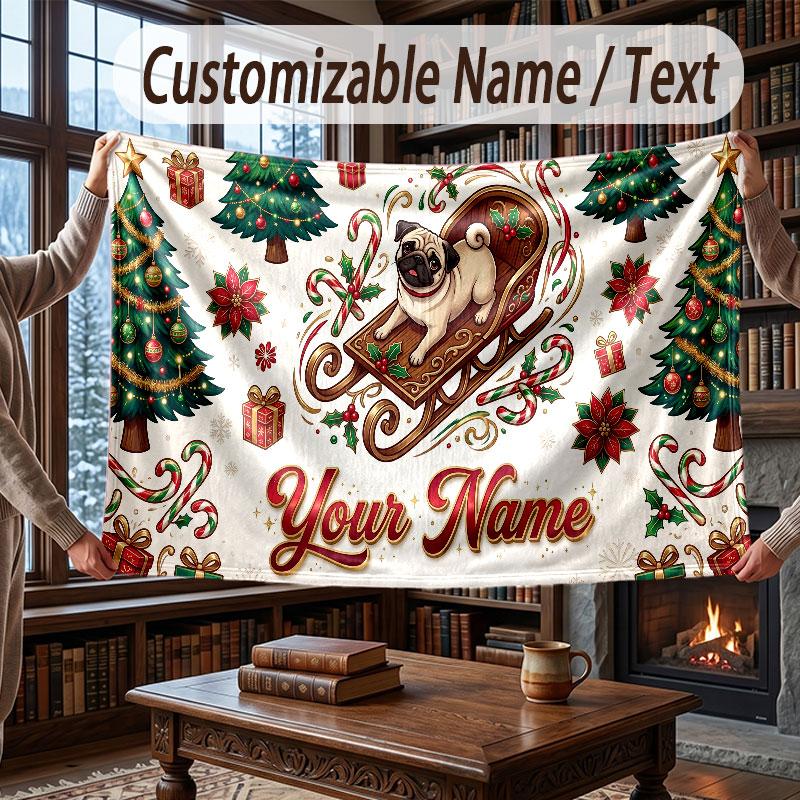 Christmas Winter Theme Throw Blanket Custom Name Text Personalized Blanket Soft Cozy Blanket for Home Sofa Bed