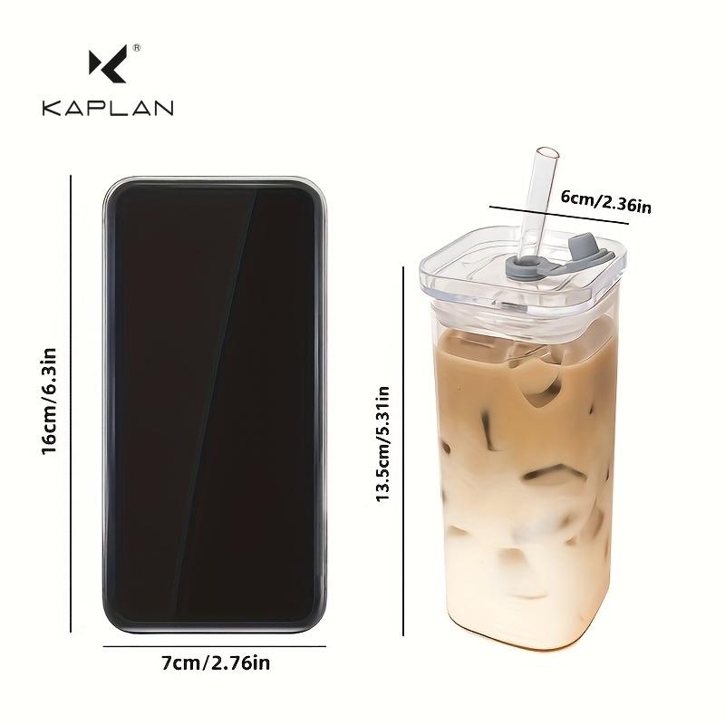 Portable Square Transparent Glass Cup with Lid and Straw for Coffee, Milk, and Breakfast Drinks