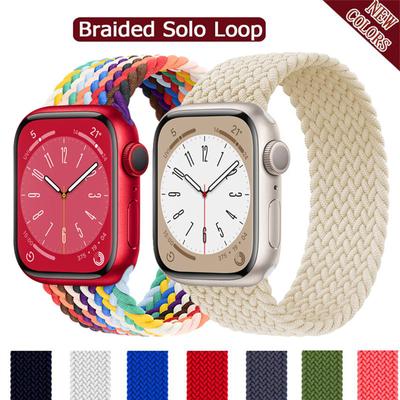 Nylonögla för Apple Watch-armband 44mm 40mm45mm 41mm 38mm Elastiskt Andningsbart Nylonflätat Band iWatch Serie 3 5 6 Se 7 Armband