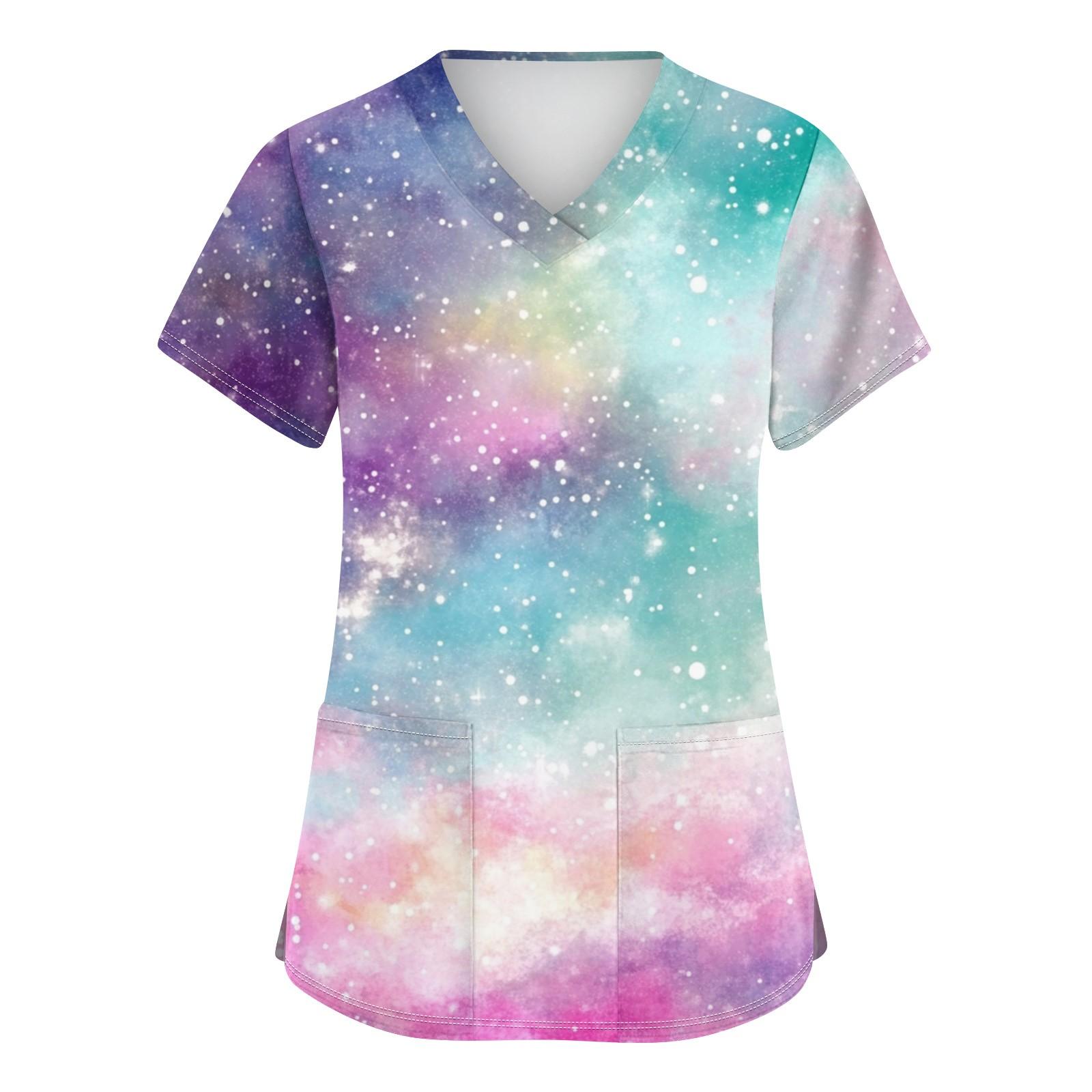 

Женская мода с v-образным вырезом, короткими рукавами и карманами, топы с принтом XXXXL