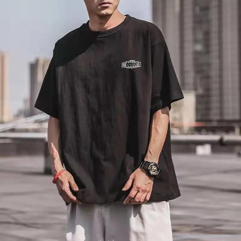 Bavlněné retro tričko s potiskem písmen Pánské letní nové volné tričko s polovičním rukávem