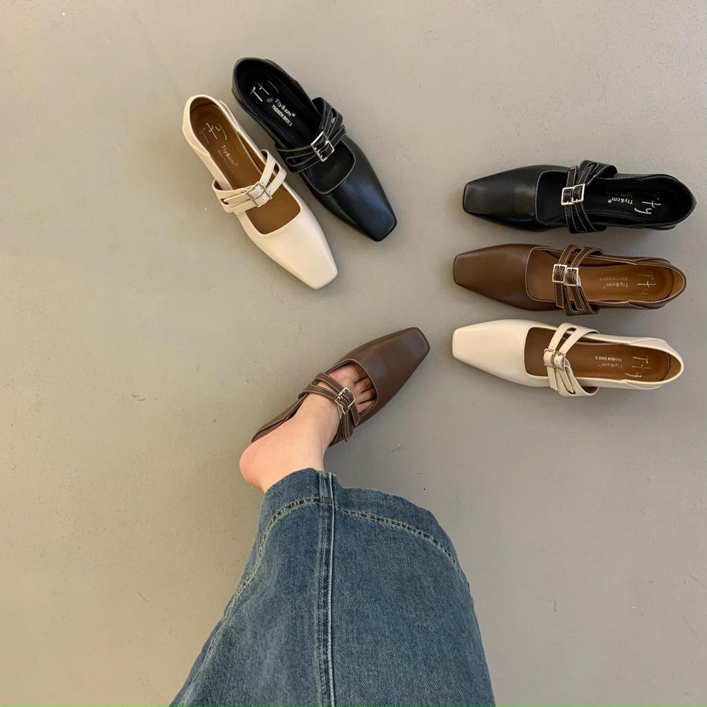2025 Spring New with Skirt Women's French Feeling Thick Heel Square Head Mary Jane Shoes Small Shallow Mouth Evening Shoes