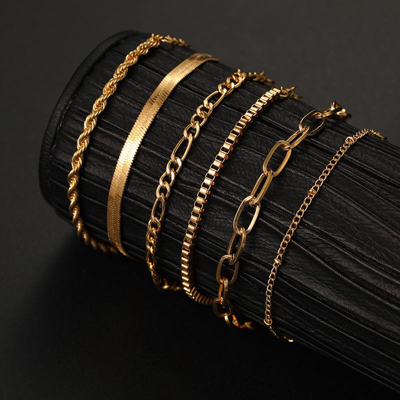 6Pcs/Set Bohemian Multi-layer Thin Chain Bracelets for Women Minimalist Gold ColorMetal Bangles Summer Y2KJewelry Accessories