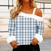 Women's Off-the-shoulder Plush Neck Printed Long-sleeved Pullover T-shirt Top