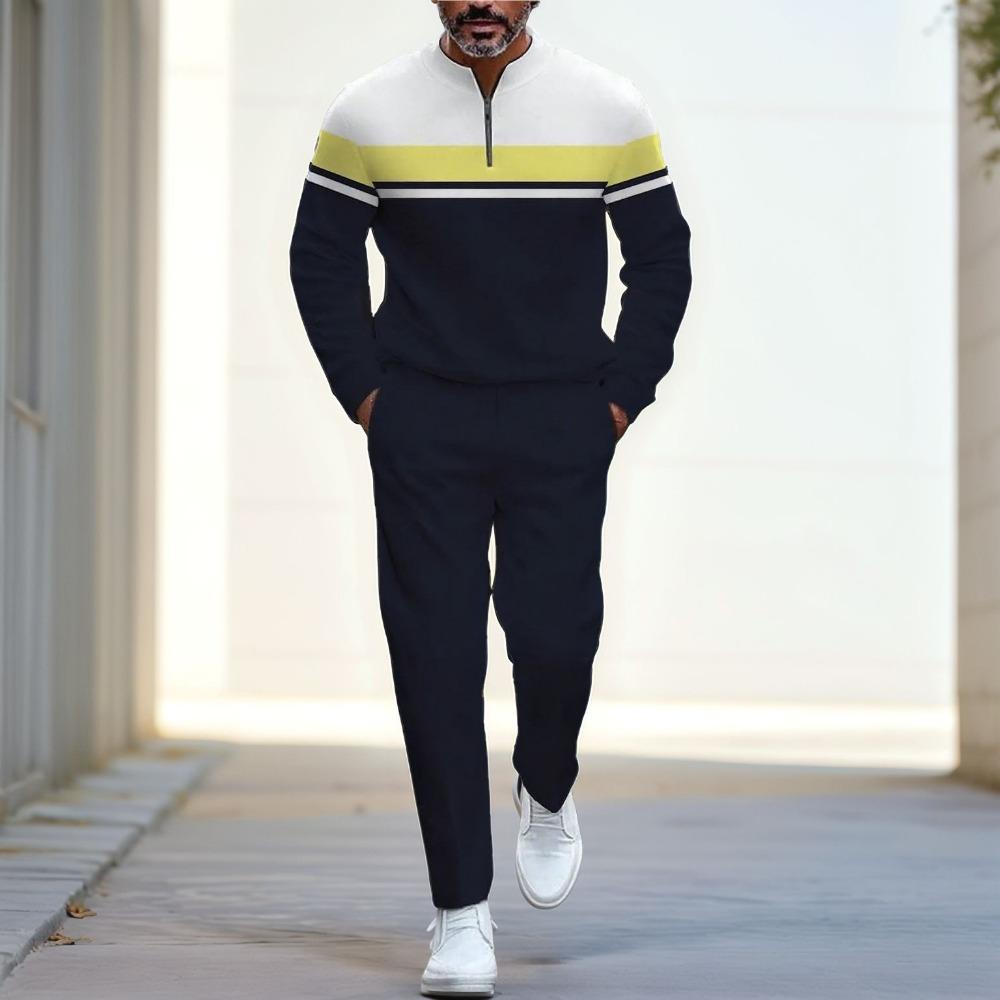 Spring Autumn 3D Printed Fashion Men's Long-Sleeved Sets Half-Zipper Stand-Up Collar Men's Casual Sportswear Two-Piece set