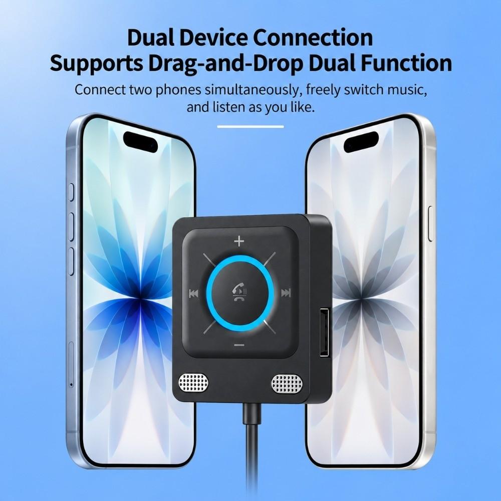 Dual Device Car AUX Adapter Bluetooth 6.0 Hands-Free Car Kit USB Music Player Music Streaming
