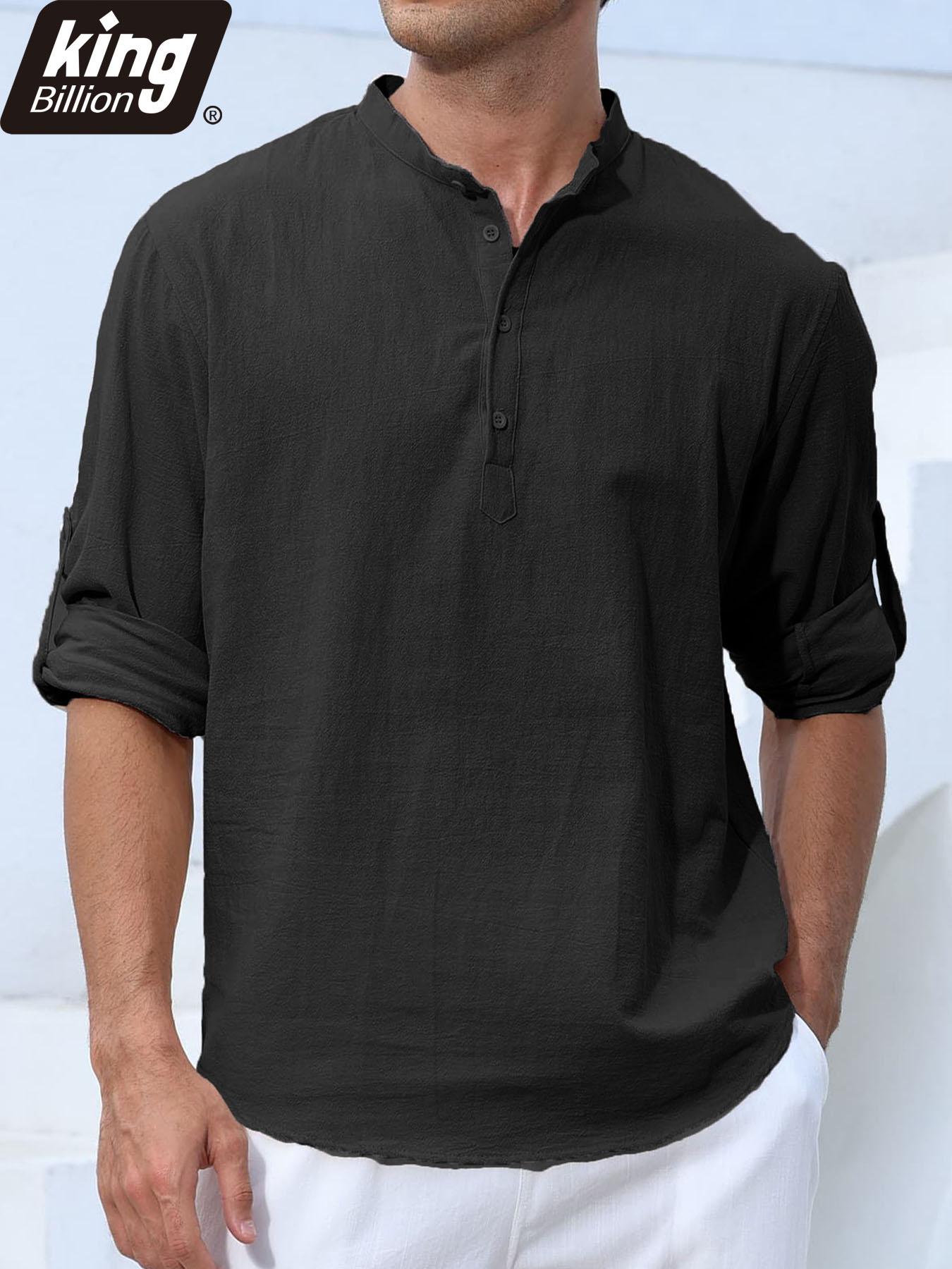 

Summer Casual Linen Blend Short Sleeve Shirt for Men - Breathable Henley Neck Button Down Tops in Solid Colors S чёрный