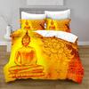 Gold Buddha Duvet Cover Set, Asian Religions Culture Bedding Set, Buddhist Themed Duvet Cover For Buddhist Believer