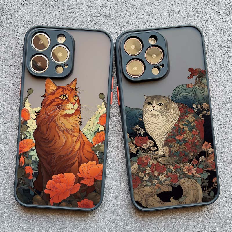 Japanese Anime Style Case For iPhone 16 14 15 Plus Pro Max XS X XR SE2 Cat Case For iPhone 7 8 11 12 13 Mini Shockproof Covers