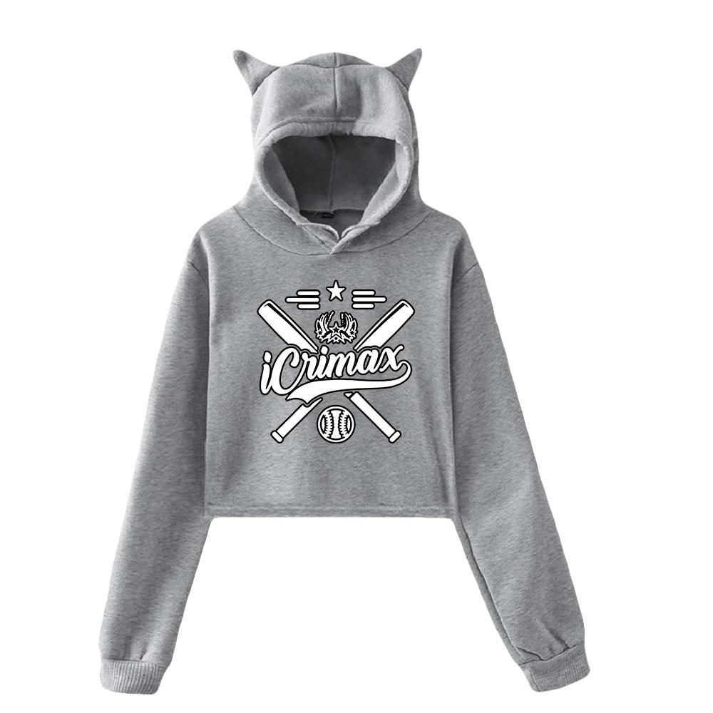 Icrimax Print Hoodie Women Long Sleeve Cropped Sweatshirts Female Casual Streetwear Crop Tops